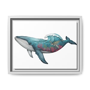 Oceanic Whale Framed Canvas | Colorful Floral Whale Artwork - Ocean-Inspired Wall Decor