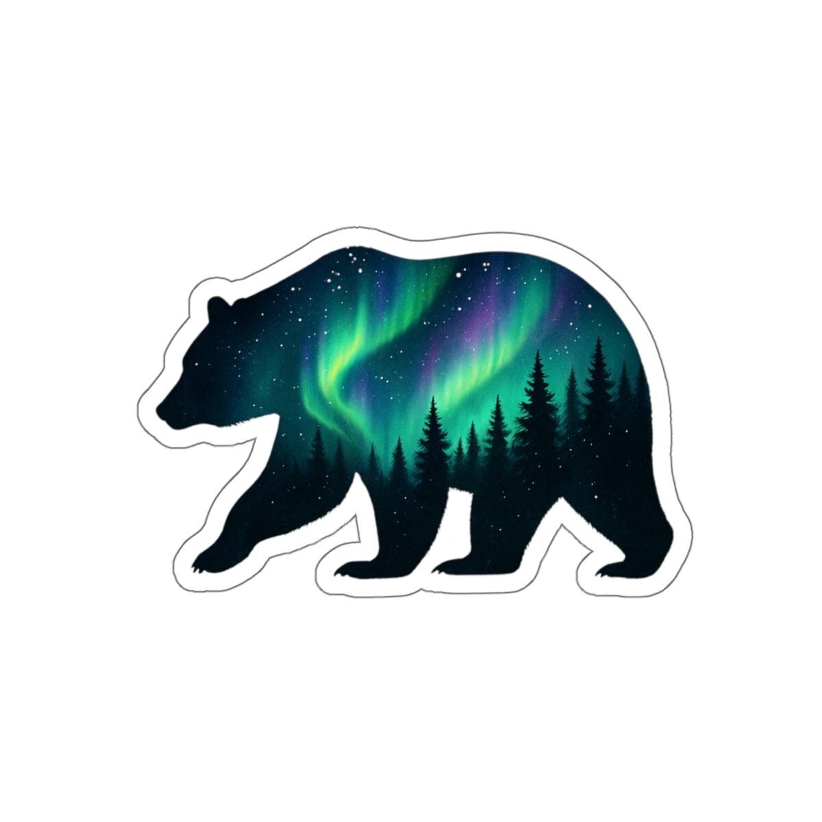 Aurora Bear Die-cut Sticker | Northern Lights Forest Vinyl Decal for ...
