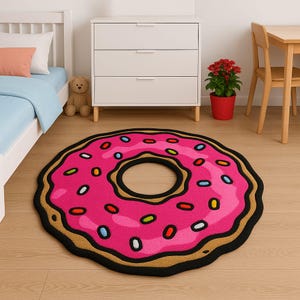 Handgefertigter getufteter rosa Donut-Teppich - Perfektes Geschenk für Freunde, Freundinnen, Kinder und Cartoon-Fans