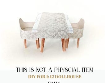 1:12 Dining Living room Table and Chair - Affordable Printable Dollhouse furniture,  DIY, miniature template, BMM shoesbox miniature