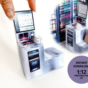 1:12 Samodzielna kasa DIY — Miniaturowy POS do scen w supermarkecie i sklepie w domku dla lalek