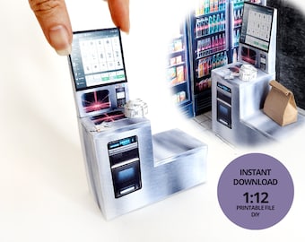 1:12 DIY Self-Checkout Cashier — Miniature POS for Dollhouse Supermarket & Store Scenes