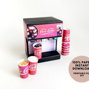 1:6 DIY printable Soda machine pop machine fastfood drink Miniature Furniture Coke Cup  Easy Fun Hobby