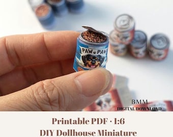 1:6 Miniature Dog Food Cans, Pet Store Printable Template (Digital Download)
