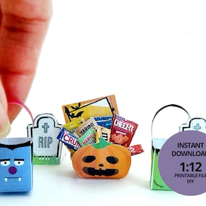 Halloween snack bucket - 1 12 Scale Printable for Dollhouse Miniatures - snack box, miniature template, Halloween theme