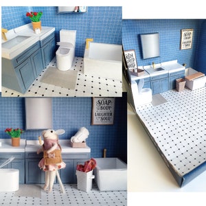 Caja de zapatos en miniatura BMM, 1:12/4-5 pulgadas Escenas de baño 10 en 1, lavabo, bañera, inodoro, espejo, muebles de casa de muñecas imprimibles, bricolaje, diorama