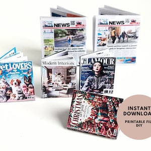1:6 realistic mini magazine and newspaper, pet lover, interior, fashion cosmetic and Christmas gift guide for Dollhouse home decoration