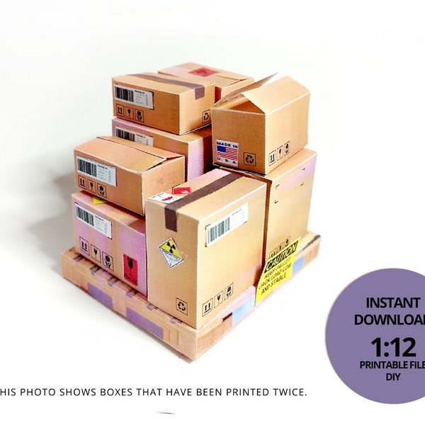 1:12 Open Carton Box, Container, and Shipping Pallet for Dollhouse Moving, Delivery, and Warehouse Storage