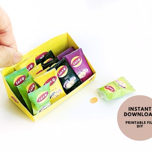 4 styles of chips with display tray for Doll supermarket - Printable miniature template