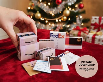 Miniature Delivery Box and Envelope Set Christmas Packages for Dollhouse 1:6 and 12 Scale, Gift or Ornament