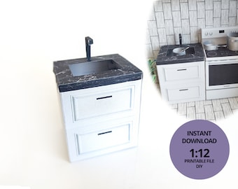 1:12 Mini Küchenspüle - Printable Dollhouse Möbel, DIY, druckbare Miniatur Vorlage, DIY Ihr eigenes Puppenhaus, BMM Miniatur Schuhe