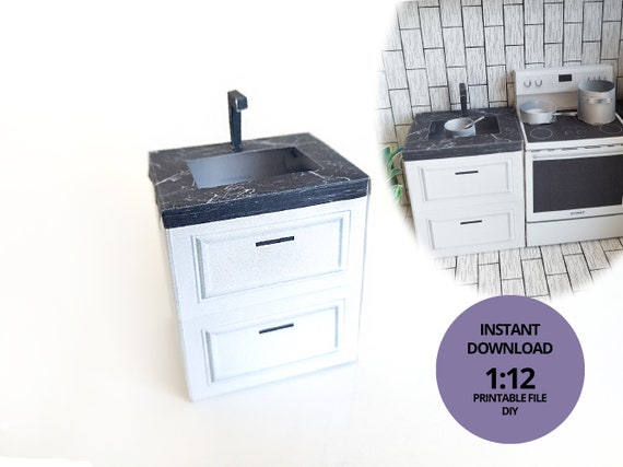 1:12 Mini Kitchen Sink - Printable Dollhouse furniture,  DIY, printable miniature template, DIY your own doll house, BMM shoesbox miniature