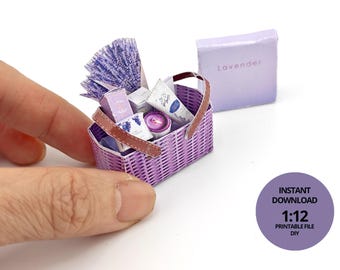 1:12  Lavender gift basket hamper gift box hamper Teas, hand cream, soaps, scented fragrance bags candles doll bedroom decors