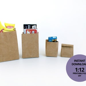 3 tailles, 1:6 112 sacs en papier marron, sac de courses, papier artisanal ou impression couleur, maison de poupée, supermarché pour poupées, modèle miniature