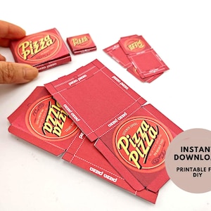 1:6 and 12 Scale, Red pizza boxes for Dollhouses - Printable mini food template, printable miniature template
