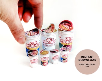 3 styles 1:6 scale and jumbo size Instant cup noodles - Printable Dollhouse miniature template