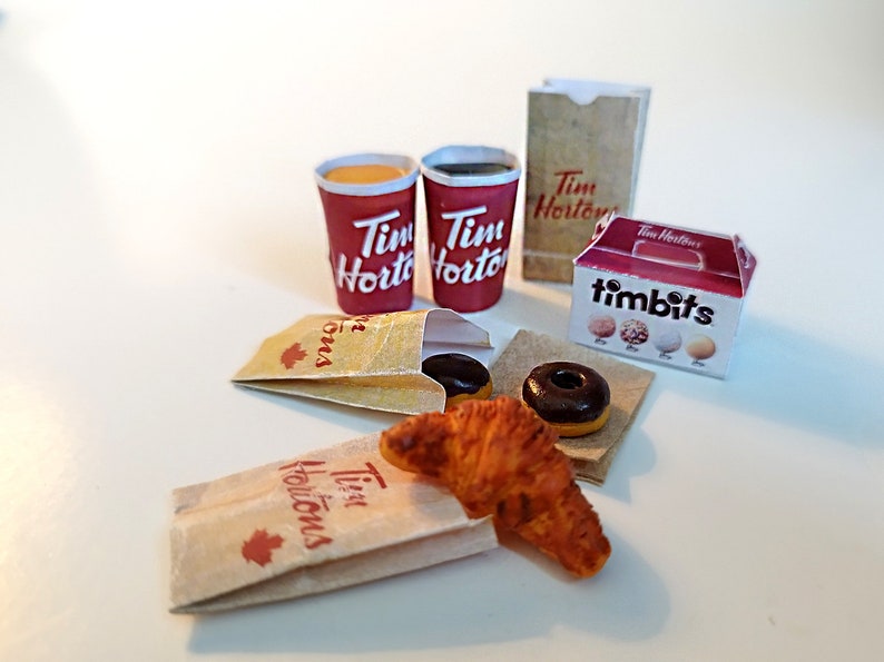 5 pieces Mini Tim Hortons-Inspired Meal Set for Dollhouses Printable Mini Food Items, printable miniature template image 3