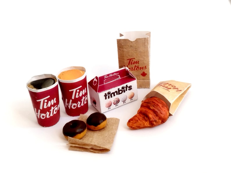 5 pieces Mini Tim Hortons-Inspired Meal Set for Dollhouses Printable Mini Food Items, printable miniature template image 2