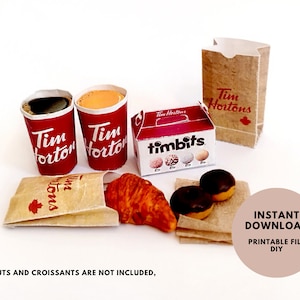 5 pieces Mini Tim Hortons-Inspired Meal Set for Dollhouses - Printable Mini Food Items, printable miniature template