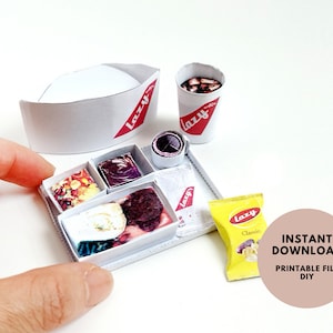 9 pieces traveling Airline Meal Set 1:6 for airplane flight attendant doll printable miniature template