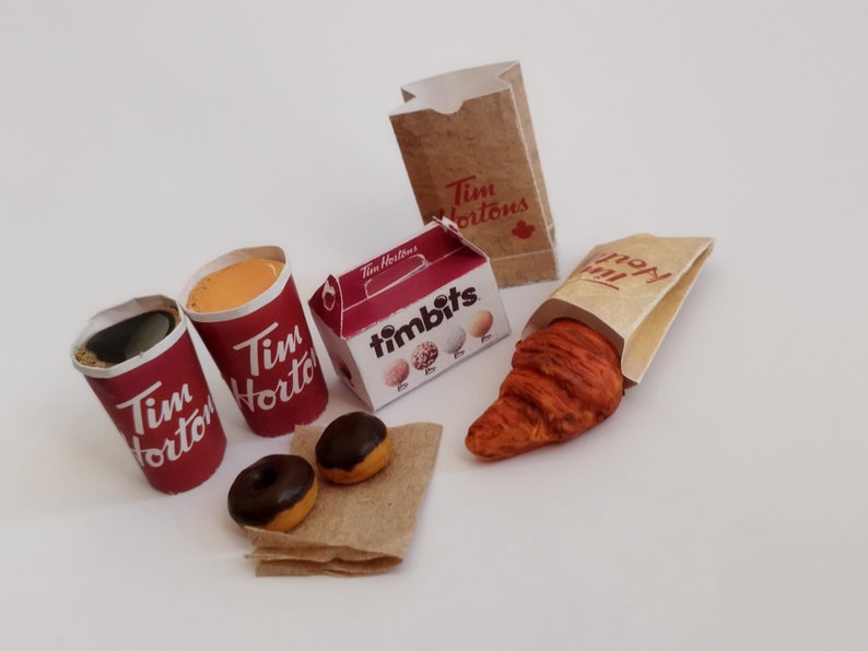 5 pieces Mini Tim Hortons-Inspired Meal Set for Dollhouses Printable Mini Food Items, printable miniature template image 4