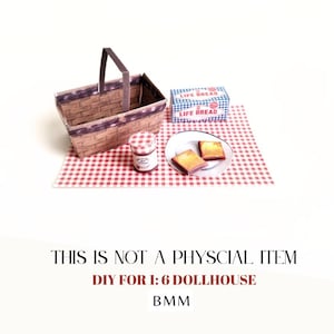 1:6 Spring Picnic Set — Miniature Basket, Mat, Bread Loaf, Jam & Plate (Printable Digital Miniatures)