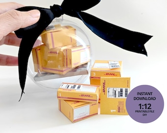 Open box 1:12 delivery package and mini envelopes for dollhouse moving Christmas setting or gift, Ornaments