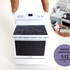 1:12 Cucina Stove - Mobili per casa delle bambole stampabili, fai da te, modello in miniatura stampabile, miniatura BMM shoesbox