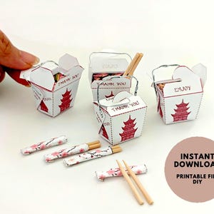 3 styles Chinese noodle boxes and chopsticks, 1:6 scale, Printable Dollhouse miniature template, diorama
