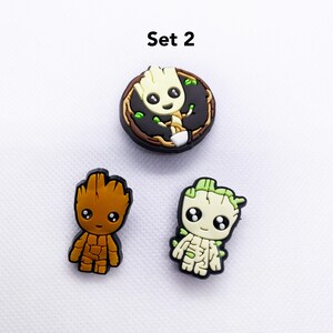 Groot Croc Charms Jibbitz Set for Clogs: Embrace the Galaxy's Cutest Guardian with Playful Footwear Accessories Guardians of the Galaxy Set 2 (3 charms)