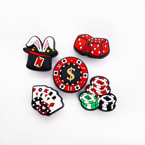 Poker Game Croc Charms Set - Cards Casino Jibbitz for Clogs | Casino-Themed Footwear Accessories for Card Game Enthusiasts