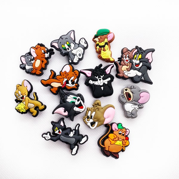 Tom y Jerry Croc Charms Set - Jibbitz de dibujos animados para zuecos / Accesorios de animación clásicos para calzado