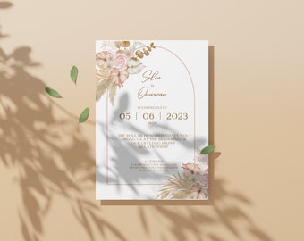 Boho Digital Wedding Invite/Pampas Grass Phone Wedding Invitation/Electronic Grass Wedding Invitation/ Bohemian Boho Wedding Phone Text Card