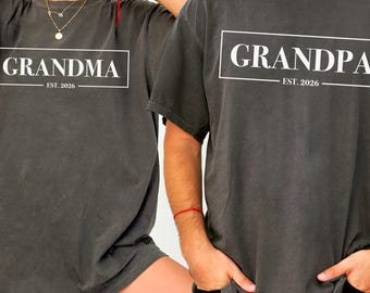 Comfort Colors® Custom Matching Grandma and Grandpa Shirts, Promoted to Grandparents Est 2026