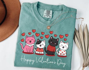 Sudadera de San Valentín con Gatos Comfort Colors®, Regalo de San Valentín, Camiseta de San Valentín para Amantes de los Gatos