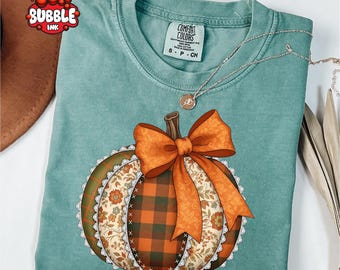 Comfort Colors® Lace Bow Pumpkin Shirt, Womens Pumpkin Shirt, Fall Vibes Shirt, Pumpkin Season