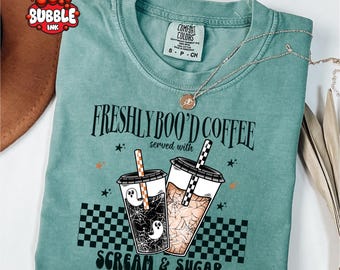 Comfort Colors® Halloween Coffee Shirt, Coffee Lovers Halloween Gift, Womens Halloween Gift