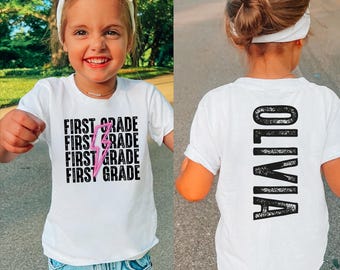 Camiseta Comfort Colors® para alumnos de primer grado, camiseta personalizada con el nombre del niño, camiseta para el primer día de clases, camiseta de regreso a clases, camiseta de primer grado.