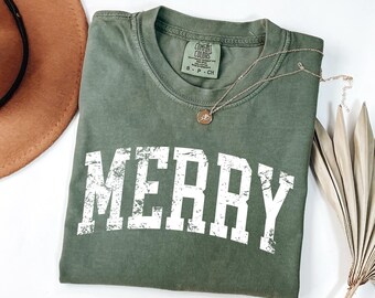 Comfort Colors® Cute Merry Christmas Shirt, Merry and Bright T-Shirt, Festive Holiday Gift