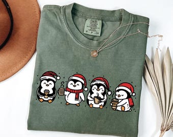 Comfort Colors® Penguin Christmas Shirt, North Pole Christmas Shirt, Penguin Xmas Light Shirt, Christmas Penguin Lover Shirt
