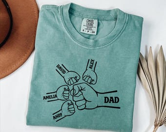Comfort Colors® Personalized Fist Bump Dad Shirt with Kids Names, Custom Father's Day Gift