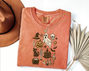 Comfort Colors® Halloween Vibes T-Shirt, Cute Spooky Season Tee, Witch And Ghost Graphic Gift