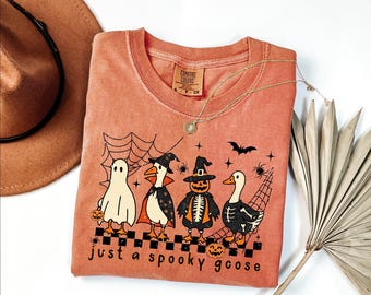 Comfort Colors® Just a Spooky Goose Halloween Shirt, Ghost Goose Shirt, Funny Halloween Gift For Womens