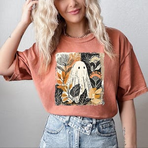 Comfort Colors® Retro Floral Ghost Shirt, Womens Ghost Shirt, Fall Vibes Shirt, Spooky Season image 5
