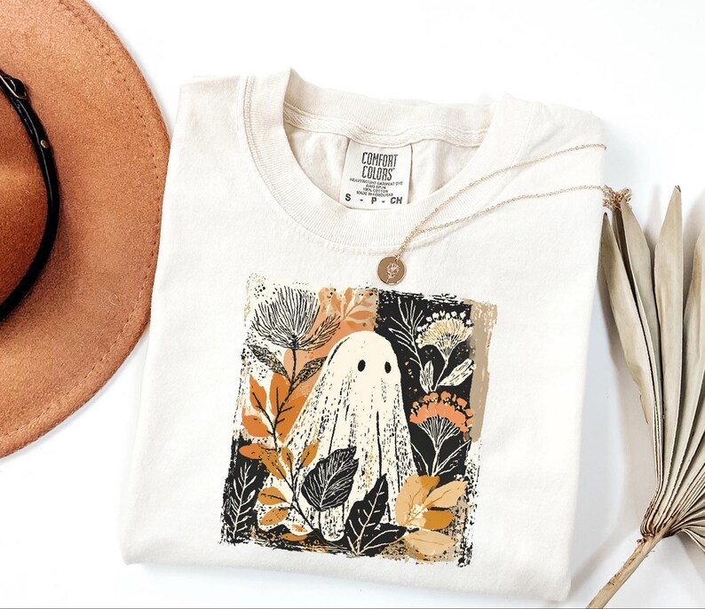 Comfort Colors® Retro Floral Ghost Shirt, Womens Ghost Shirt, Fall Vibes Shirt, Spooky Season image 3