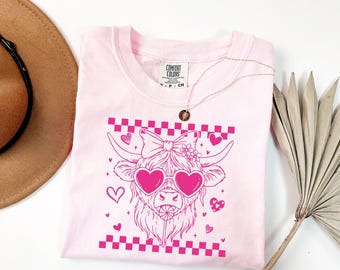 Camisa de manga larga Valentine Highland de Comfort Colors®, camiseta de vaca para San Valentín, atuendo de San Valentín del oeste