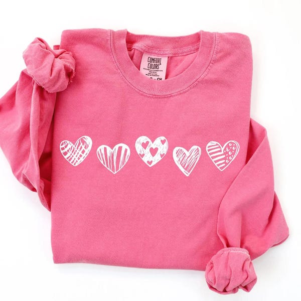 Camiseta de manga larga con corazones de San Valentín de Comfort Colors®, camiseta con estampado de San Valentín para mujer