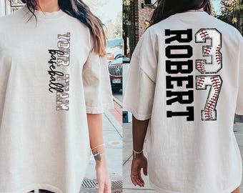 Comfort Colors® Custom Baseball Mama Shirt, Personalized Kids Name and Number Gift, Cute Baseball Mama Gift, Baseball Team Name Crewneck