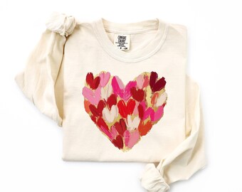 Camisa de manga larga con pinceladas de corazón para San Valentín de Comfort Colors®, bonita camisa con corazón, regalo de amor para mujer