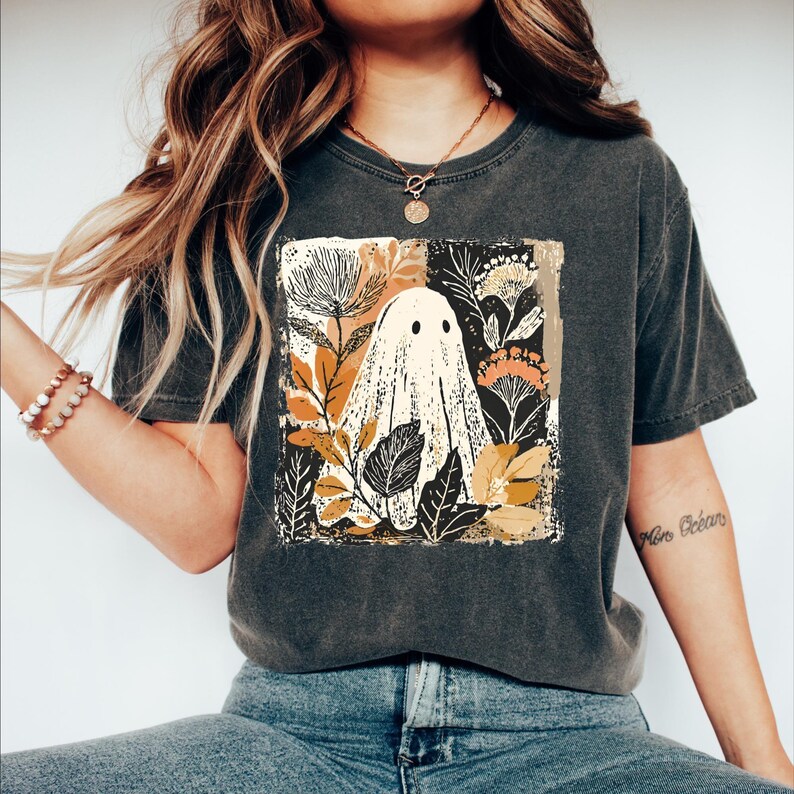 Comfort Colors® Retro Floral Ghost Shirt, Womens Ghost Shirt, Fall Vibes Shirt, Spooky Season image 2